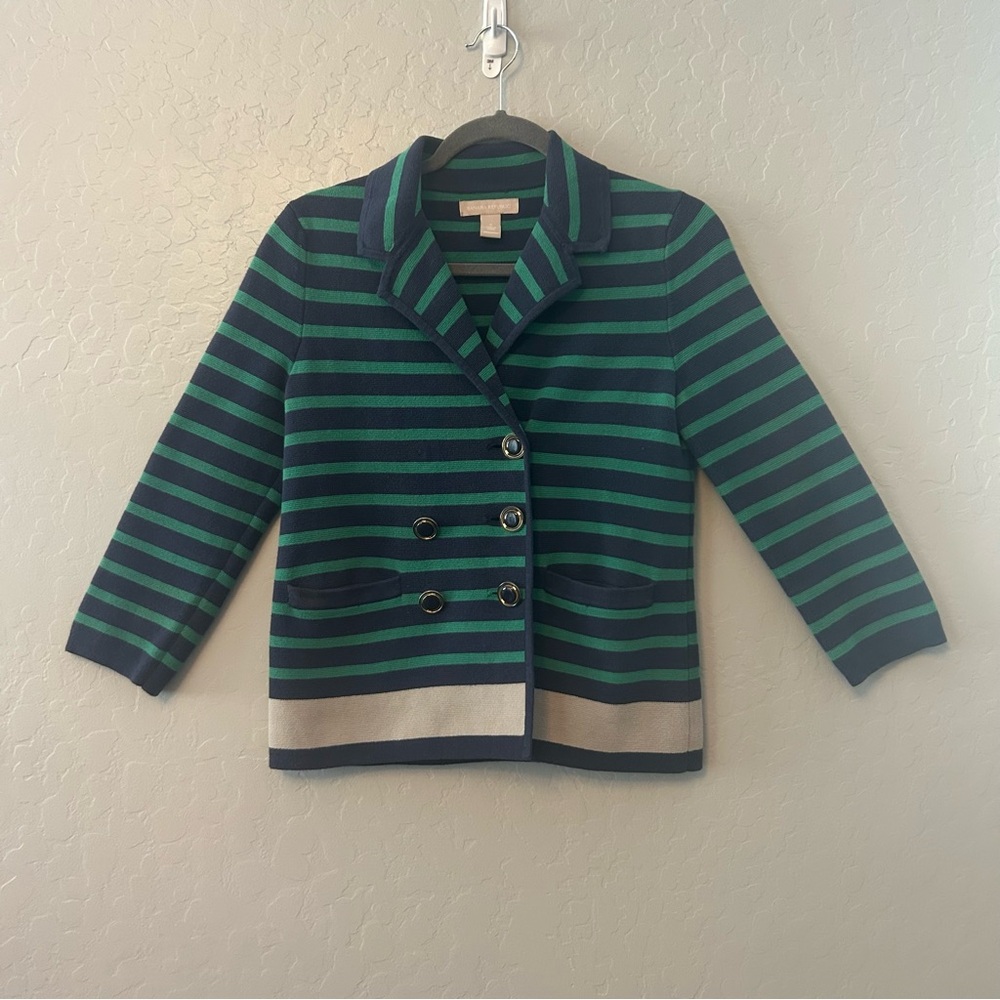 Banana Republic navy blue and green striped nautical knit blazer size small